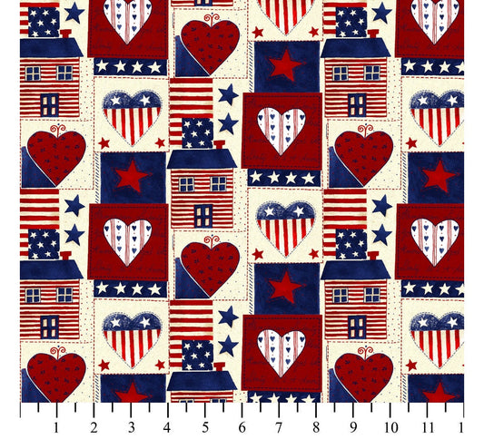 Americana Heart Fat Quarters Cotton Fabric- 100% Cotton- David Textiles