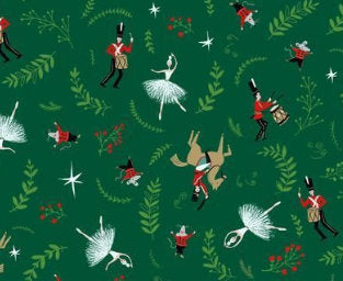 Nutcracker Ballet cotton fabric - 100% Cotton - continuous cuts - TT-Holiday CD2888 Green - Christmas Parade