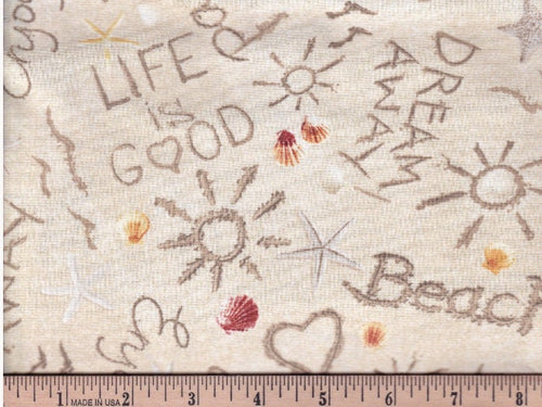 Beach Writing on the Sand Cotton Fabric - Timeless Treasures 100% Cotton -BEACH-C1234 SAND