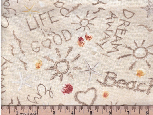 Beach Writing on the Sand Cotton Fabric - Timeless Treasures 100% Cotton -BEACH-C1234 SAND