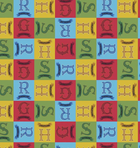 Harry Potter Multi House Check fabric 100% Cotton - Continuous Cuts 23800807 01 Licensed Fabric