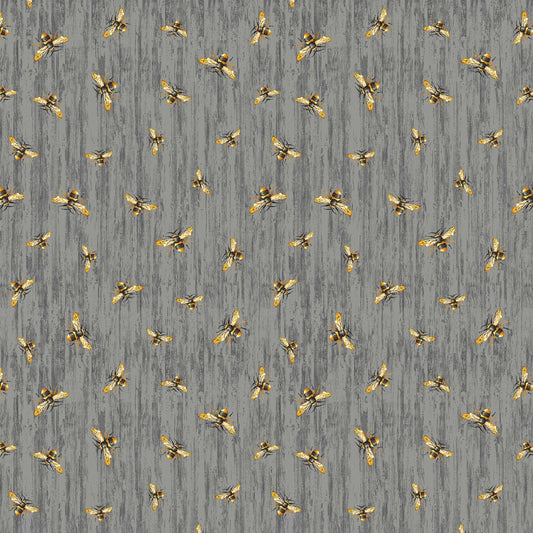 Flying Bees on Wood Texture Cotton fabric- 100% Cotton - TT-Bee CD2391