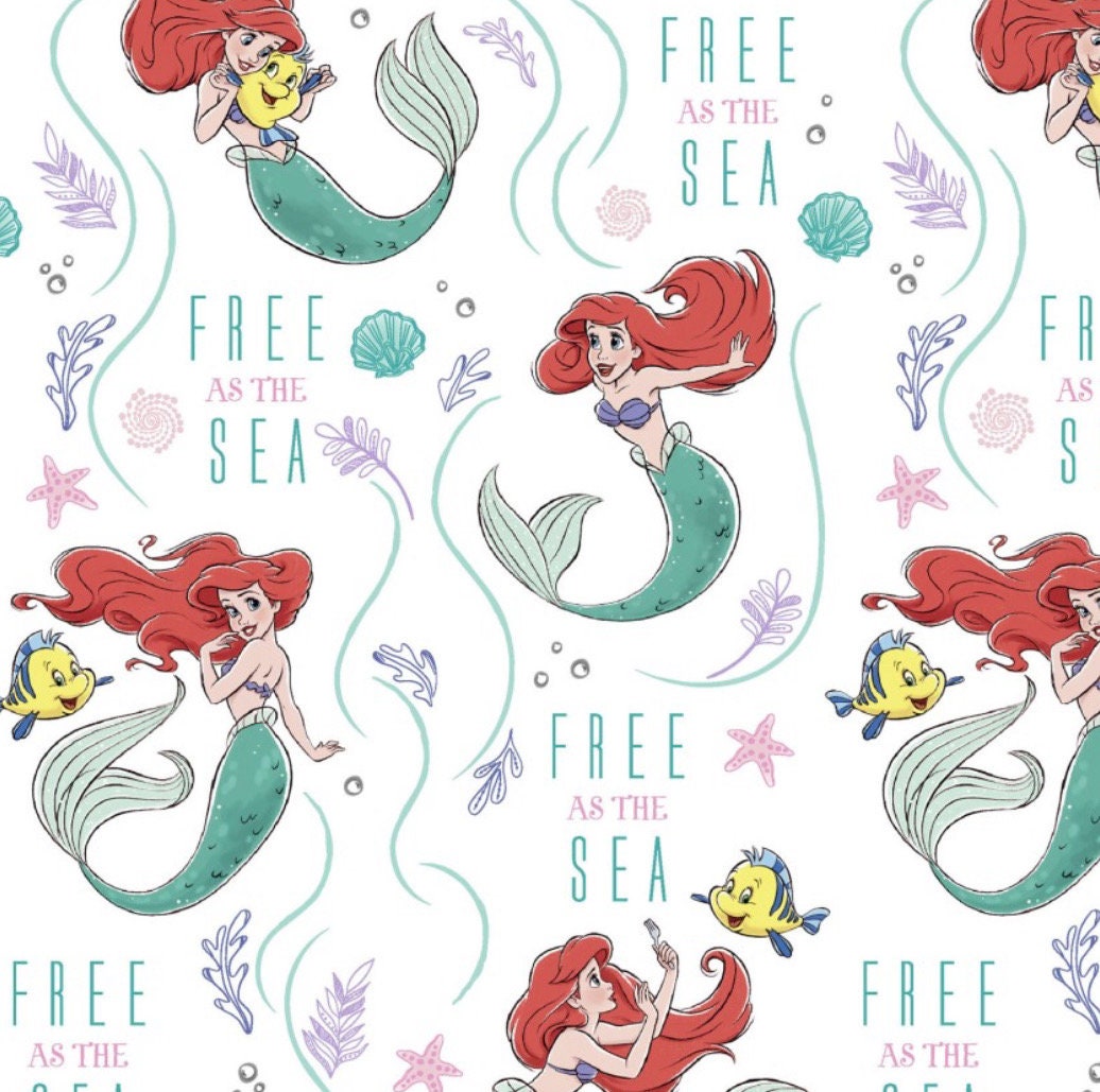 Disney Ariel Free as the Sea cotton fabric 100% Cotton - continuous cuts SPR67846-G550310 Licensed Fabric