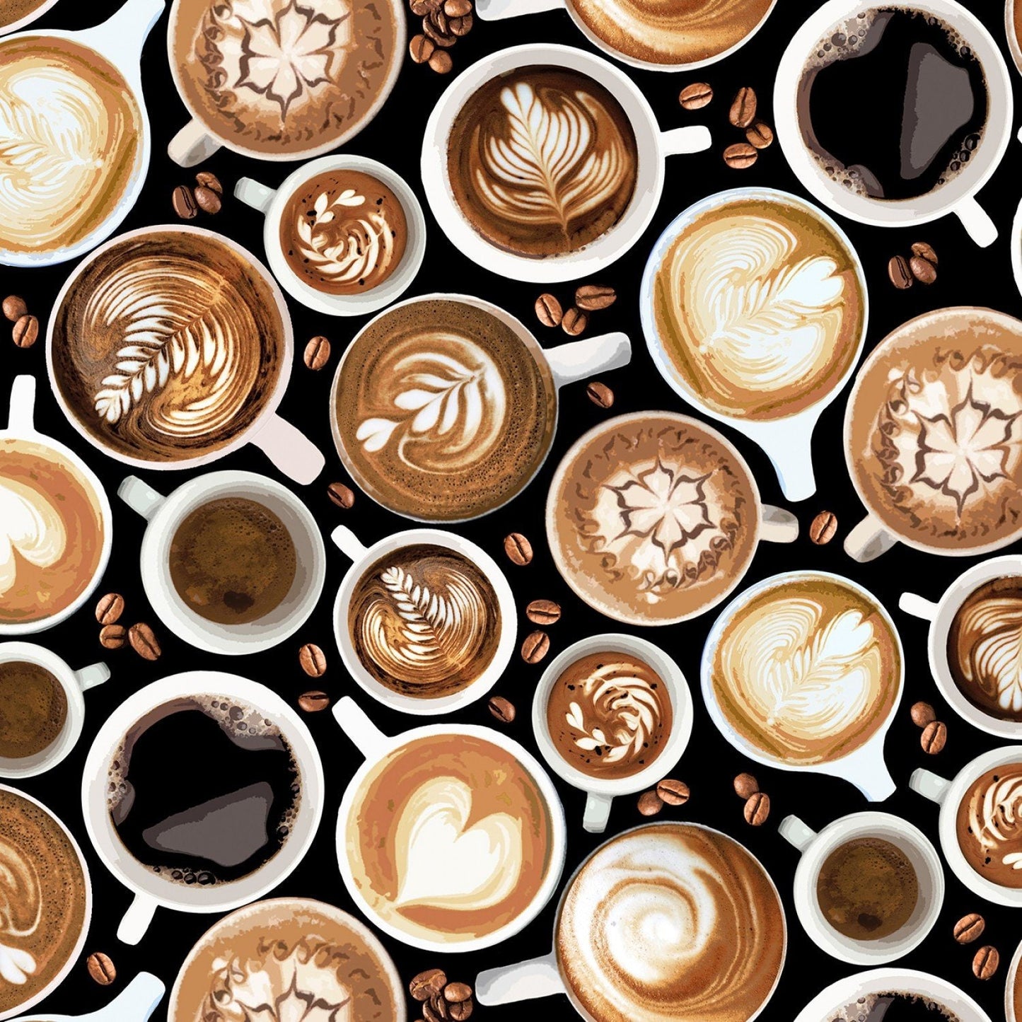 Coffee Latte Cotton Fabric - 100% Cotton - Timeless Treasures TT-Coffee C7257 Black - Fresh Brew Coffee