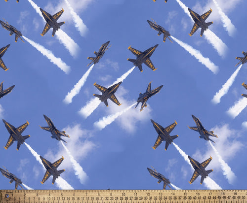 Blue Angel All All Over Airplane Fabric - 100% Cotton - Sky - Plane - Flight - Boy - Clouds - DX4910 3C 1 Planes, Trains, Trucks