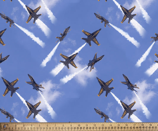 Blue Angel All All Over Airplane Fabric - 100% Cotton - Sky - Plane - Flight - Boy - Clouds - DX4910 3C 1 Planes, Trains, Trucks