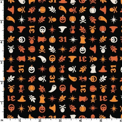 Pumpkins and Potions Halloween Charms Black Halloween Fabric - Kimberbell - Maywood Studios - Cotton Halloween Fabric MAS10573-J