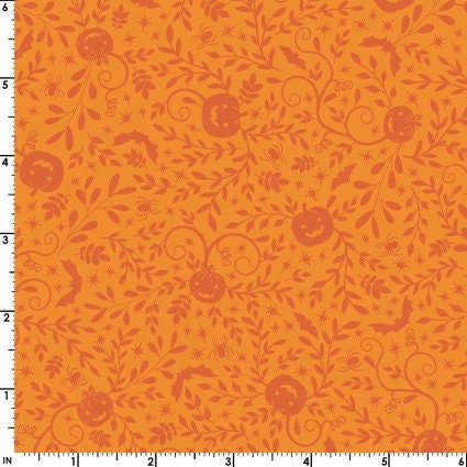 Pumpkins and Potions Pumpkin Vines Orange  Halloween Fabric - Kimberbell - Maywood Studios - Cotton Halloween Fabric- MAS10572-O
