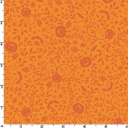 Pumpkins and Potions Pumpkin Vines Orange Halloween Fabric - Kimberbell - Maywood Studios - Cotton Halloween Fabric- MAS10572-O