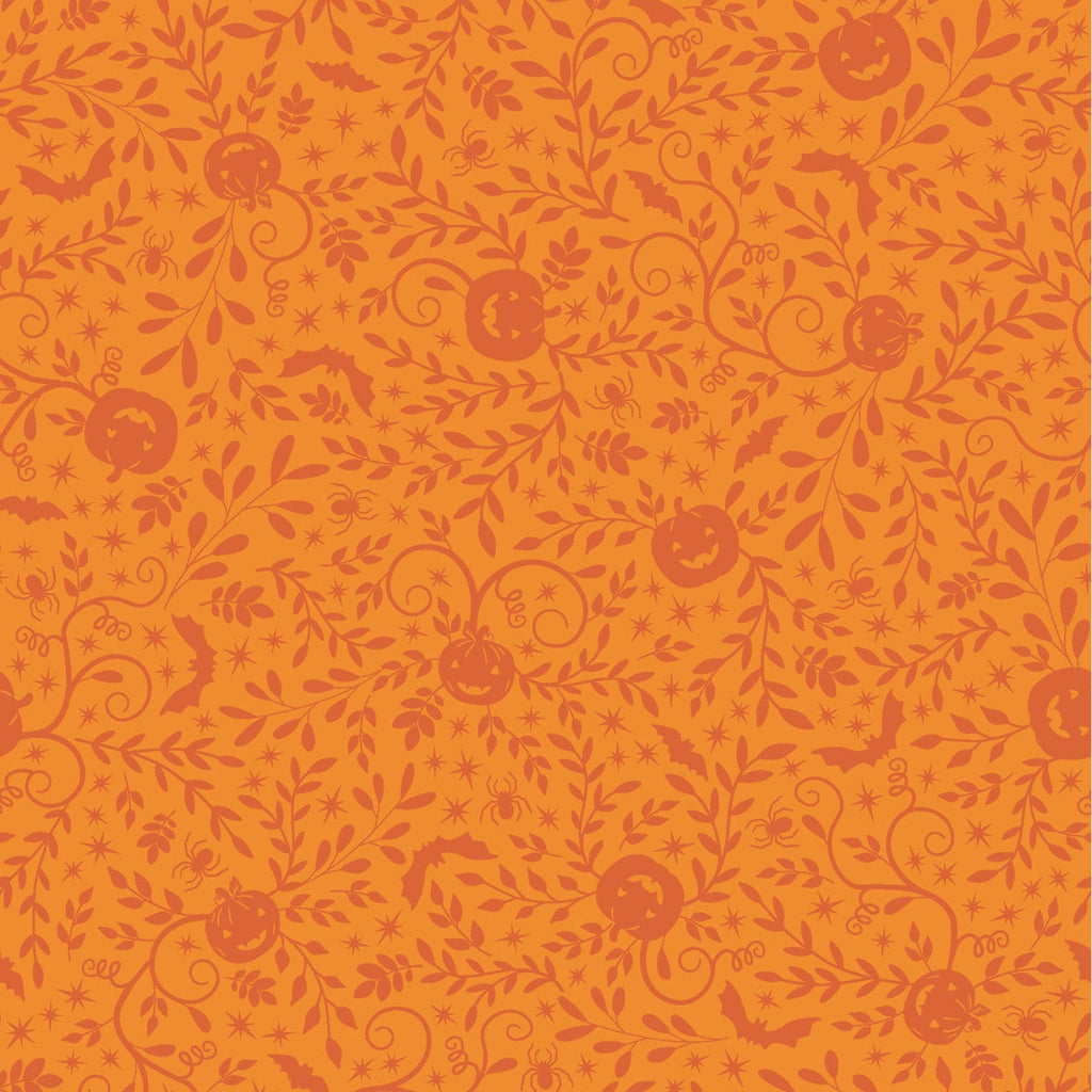 Pumpkins and Potions Pumpkin Vines Orange Halloween Fabric - Kimberbell - Maywood Studios - Cotton Halloween Fabric- MAS10572-O