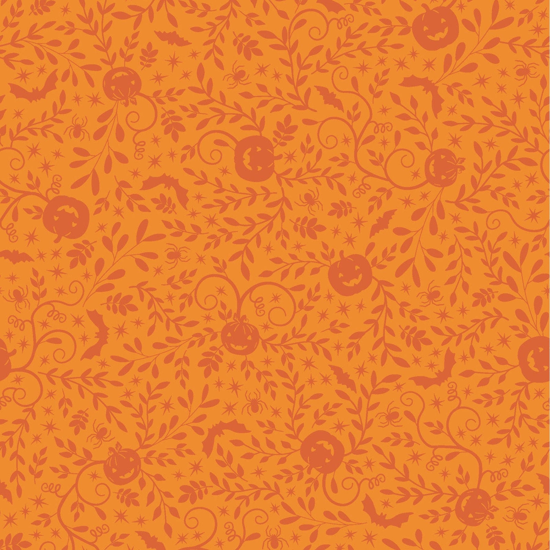 Pumpkins and Potions Pumpkin Vines Orange Halloween Fabric - Kimberbell - Maywood Studios - Cotton Halloween Fabric- MAS10572-O