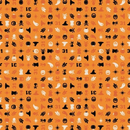 Pumpkins and Potions Halloween Charms Orange Halloween Fabric - Kimberbell - Maywood Studios - Cotton Halloween Fabric MAS10573-O