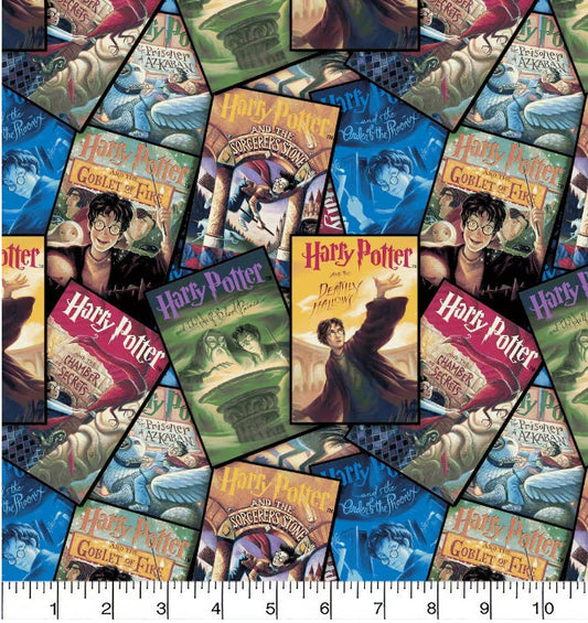 Harry Potter Book Cover Stack Cotton fabric Continuous Cuts - 100% Cotton - Licensed Fabric