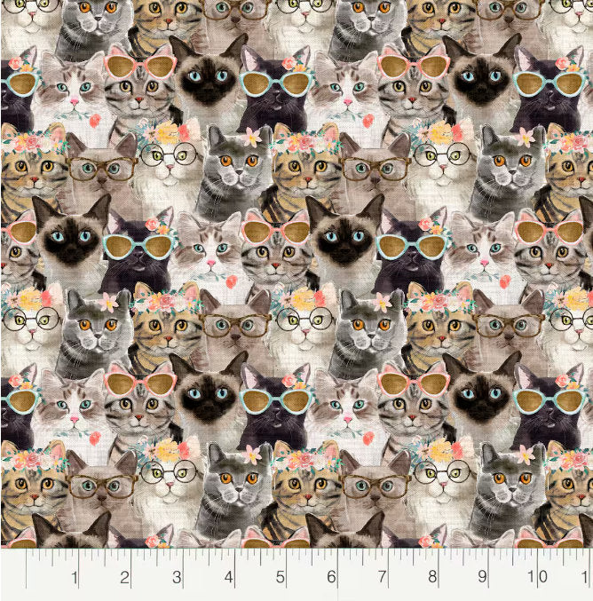 Cool Cats Cotton Fabric - 100% Cotton- Continuous Cuts - Fabric Editions Cool Kittens