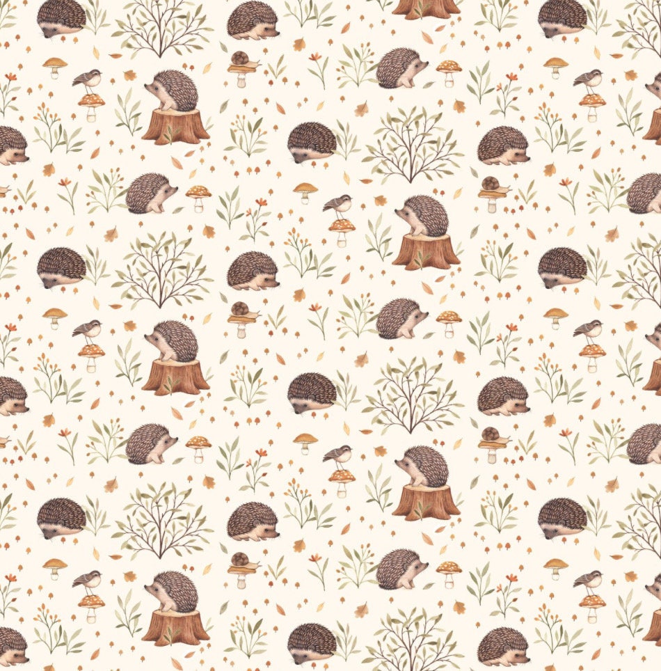 DS-Little Forest DNS2304 Cream - Hedgehogs 100% Cotton Fabric - Cotton - Continuous Cuts- Animals - Nursery
