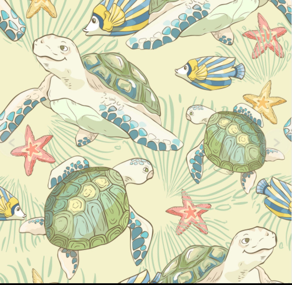 Sea Turtles cotton fabric, continuous cuts- 100% Cotton