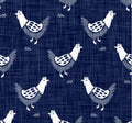 Navy Chickens Roosters cotton Fabric - 100% Cotton