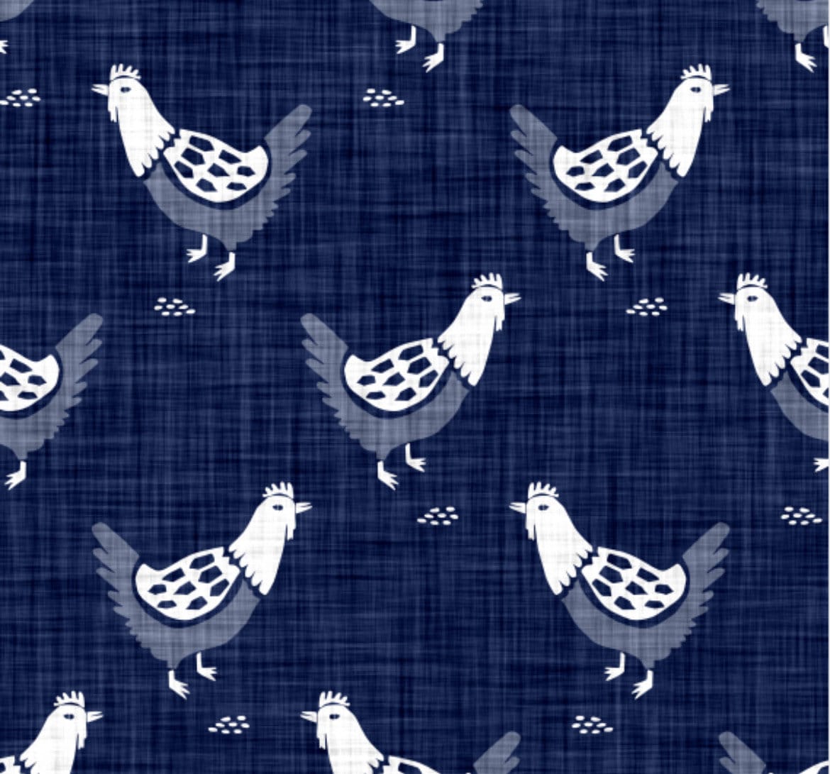 Navy Chickens Roosters cotton Fabric - 100% Cotton