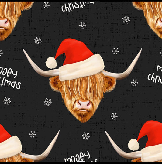 Mooey Christmas Cows Cotton  Fabric - 100% Cotton - Fabric- continuous cuts