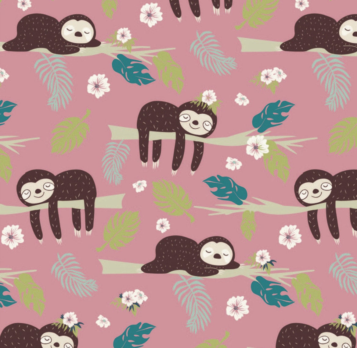 Sleepy Sloths Novelty 100% Cotton Fabric- Cotton - Continuous Cuts-
