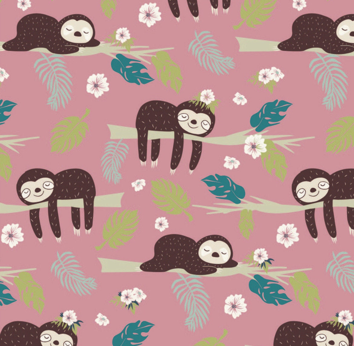 Sleepy Sloths Novelty 100% Cotton Fabric- Cotton - Continuous Cuts-