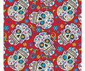 Folkloric Skulls Red - Calaveras DT Cotton Fabric- 100% Cotton- David Textiles
