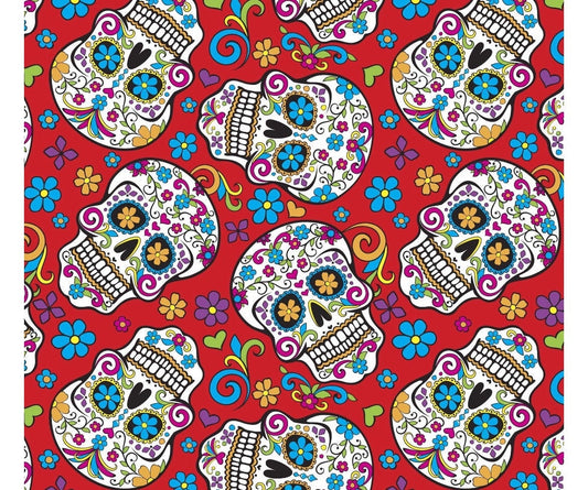 Folkloric Skulls Red - Calaveras DT Cotton Fabric- 100% Cotton- David Textiles