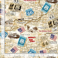 TT-Michael CD3060 Neutral - Route 66 Antique Map - 100% Cotton - Fabric - continuous cuts Planes, Trains, Trucks