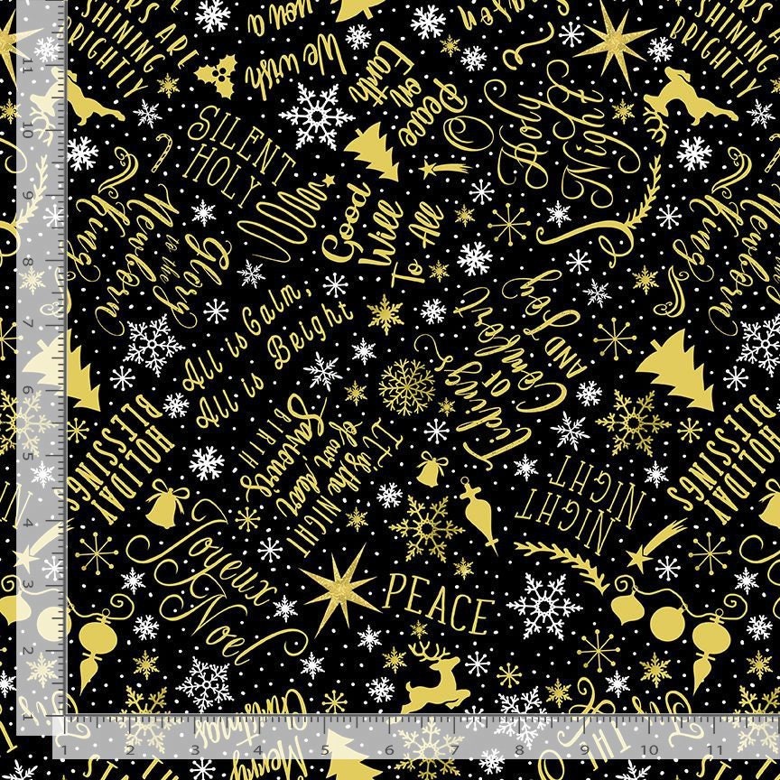 Holy Night Words and Motifs Text Christmas Cotton Fabric - cut to size -TT-Gail CD2871 Black - Holy Night Words