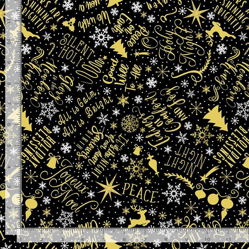 Holy Night Words and Motifs Text Christmas Cotton Fabric - cut to size -TT-Gail CD2871 Black - Holy Night Words