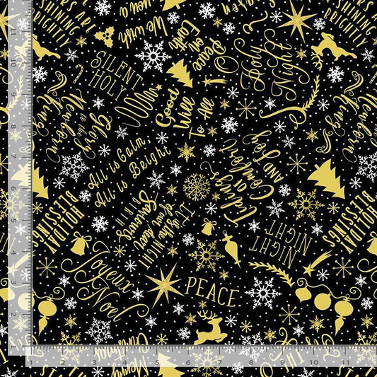 Holy Night Words and Motifs Text Christmas Cotton Fabric - cut to size -TT-Gail CD2871 Black - Holy Night Words