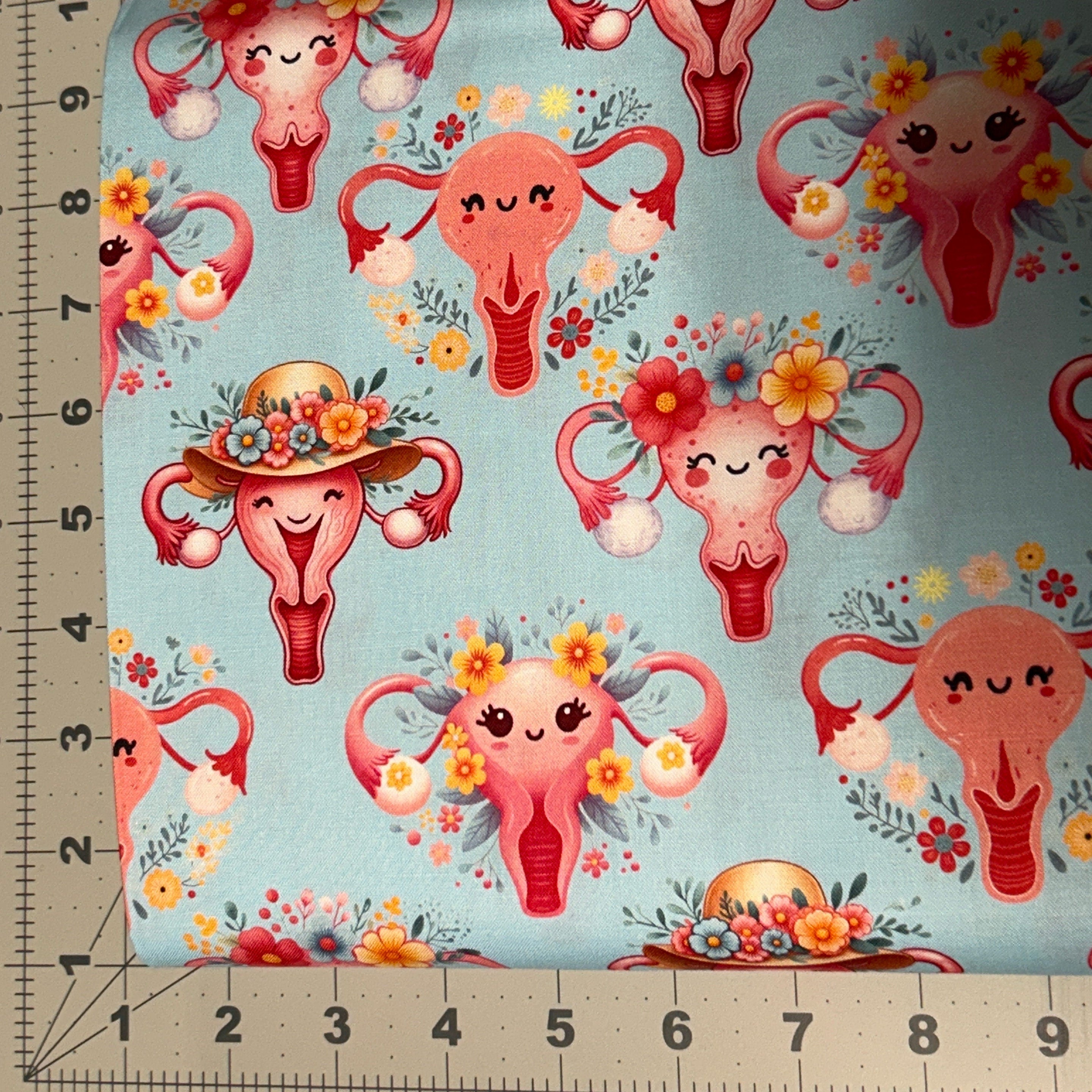 Floral Uterus Women’s Health Cotton Fabric - 100% Cotton - Drewie Pie Fabrics Exclusive Print