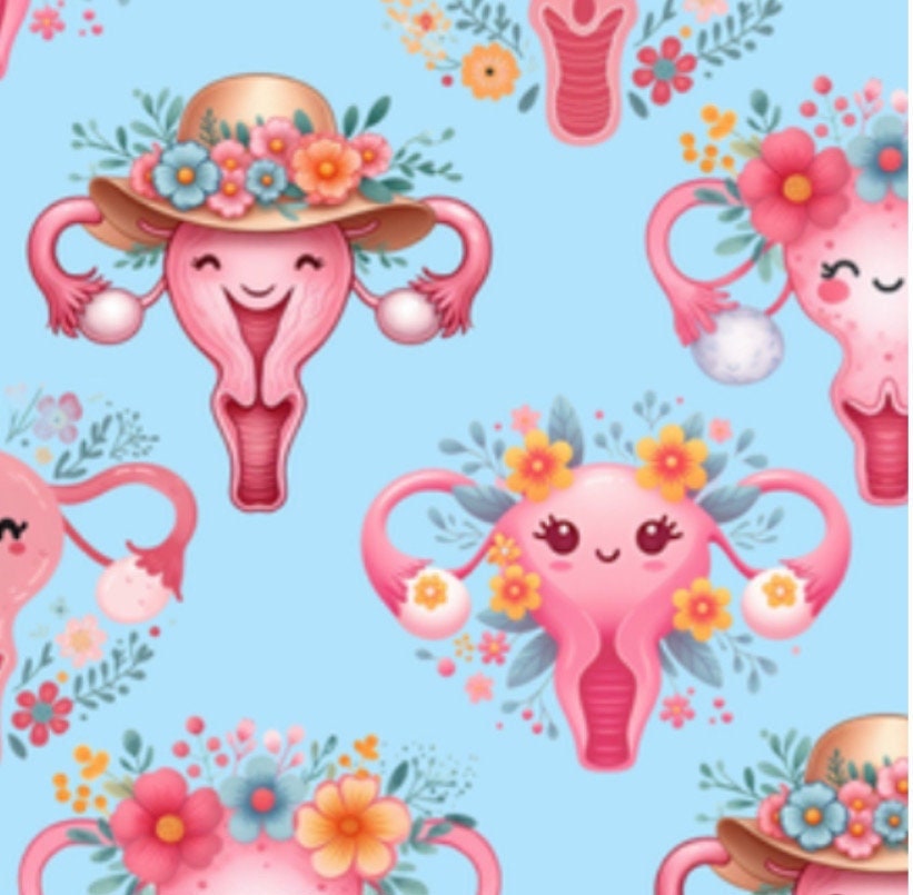 Floral Uterus Women’s Health Cotton Fabric - 100% Cotton - Drewie Pie Fabrics Exclusive Print