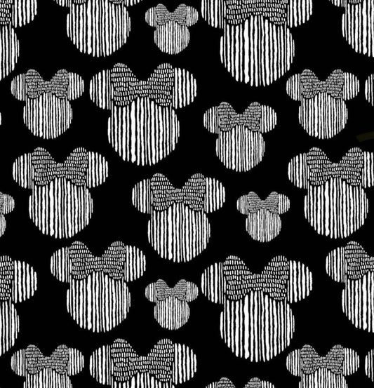 Minnie Mouse Heads Black and White Fabric 100% Cotton -SPR68910-1100715 Licensed Fabric