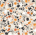 Pumpkins and Potions Cats and Ghosts Cream Kimberbell Halloween Fabric - Kimberbell - Maywood Studios - Cotton Halloween Fabric MAS10571-E