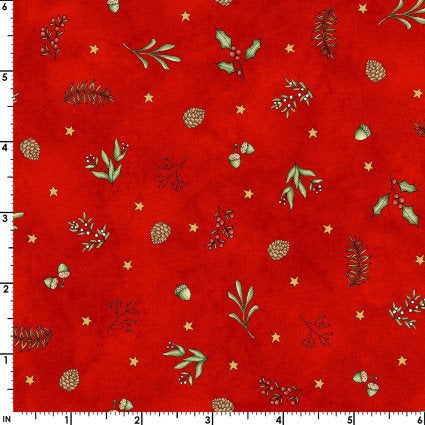 Tiny Greens on Red Christmas Cotton Fabric- 100% Cotton - Continuous cuts- MAS10555-R Homemade Holidays - Maywood Studio