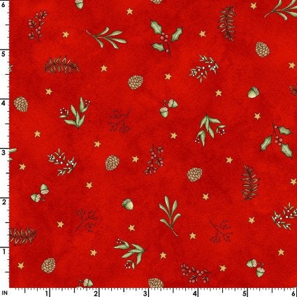 Tiny Greens on Red Christmas Cotton Fabric- 100% Cotton - Continuous cuts- MAS10555-R Homemade Holidays - Maywood Studio