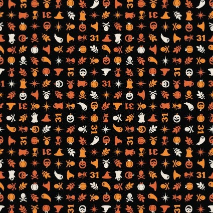 Pumpkins and Potions Halloween Charms Black Halloween Fabric - Kimberbell - Maywood Studios - Cotton Halloween Fabric MAS10573-J