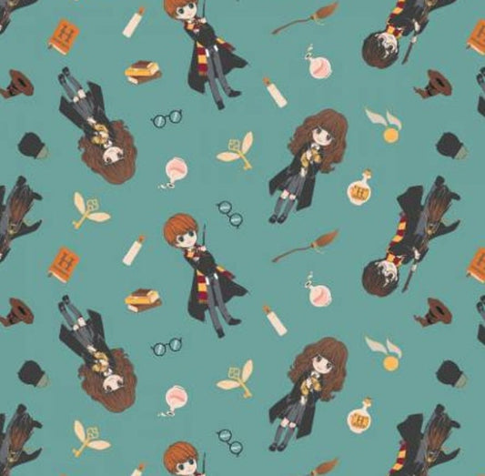Harry Potter Trio Stands Cotton fabric-Continuous Cuts - 100% Cotton -Licensed Fabric
