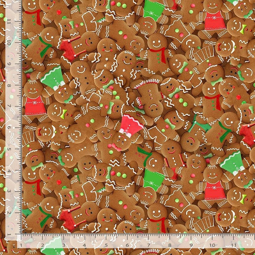 Brown Gingerbread Cookies 100% Cotton fabric - Christmas -Holiday- continuous cuts TT-Holiday CD2961 Brown - Gingerbread Cookies Packed