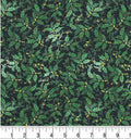 Green Holly Leaves Glitter cotton fabric- continuous cuts - cotton fabric- fast shipping!
