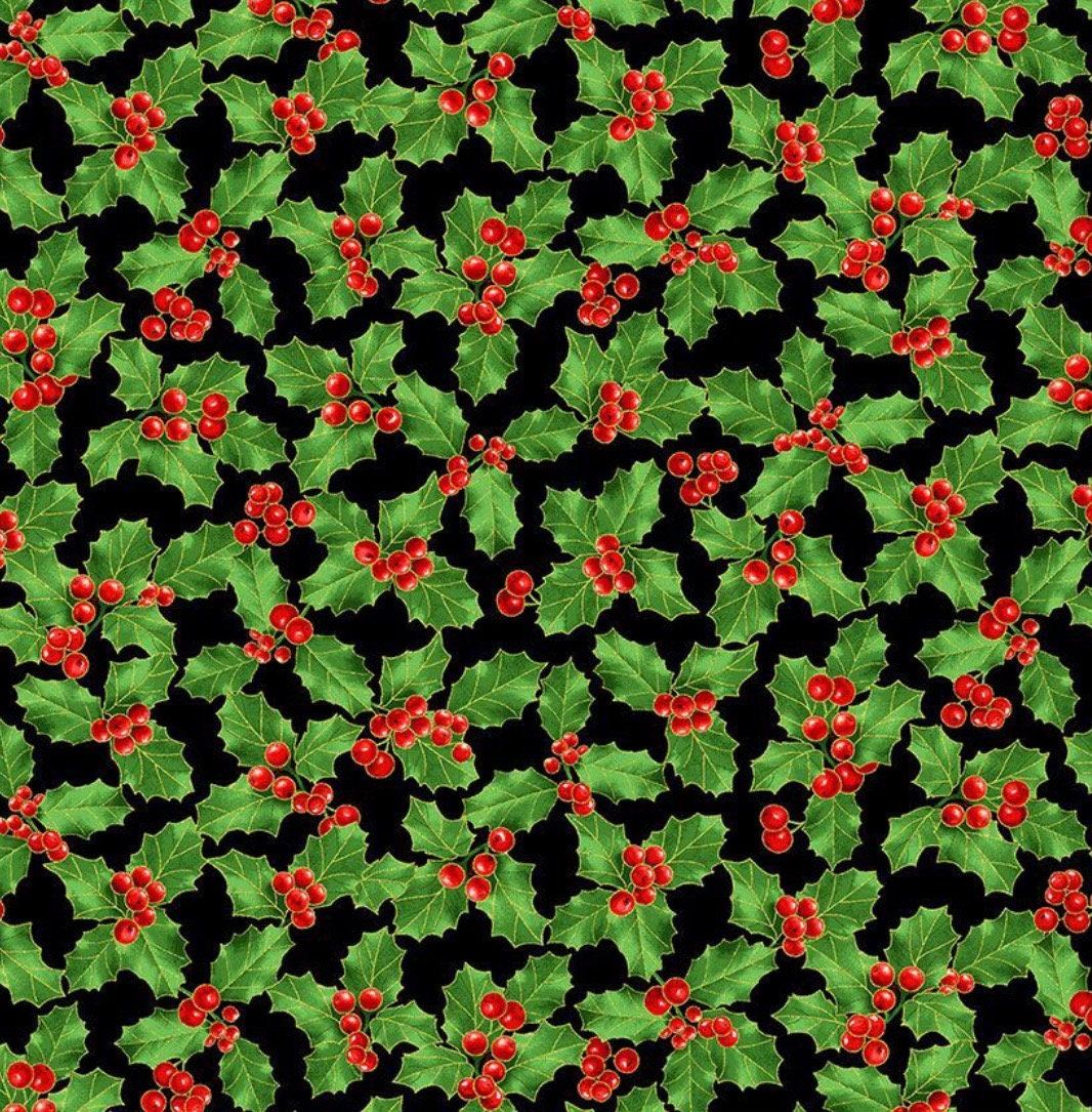 Fancy Mistletoe Holly cotton fabric- Continuous Cuts- HOLIDAY-CM2897 Timeless Treasures