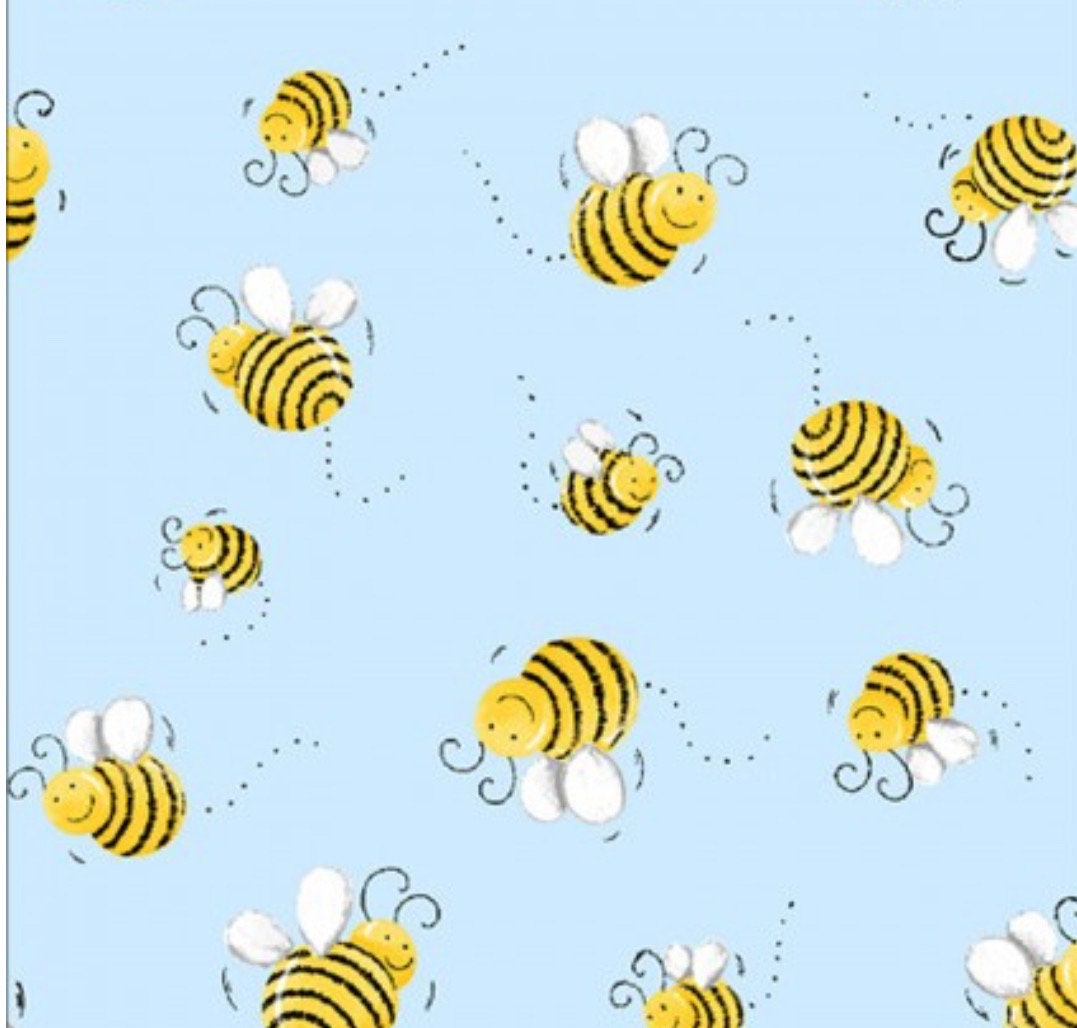 SusyBee Sweet Bees cotton fabric Blue- Continuous cuts- 100% Cotton Susy BeeWSBSB20197-710