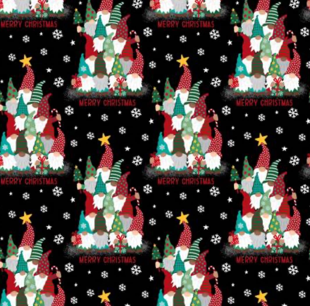 Be Merry Gnome Tree 22280-BLK Christmas Cotton fabric -Continuous Cuts- 100% Cotton - 3 Wishes Fabrics