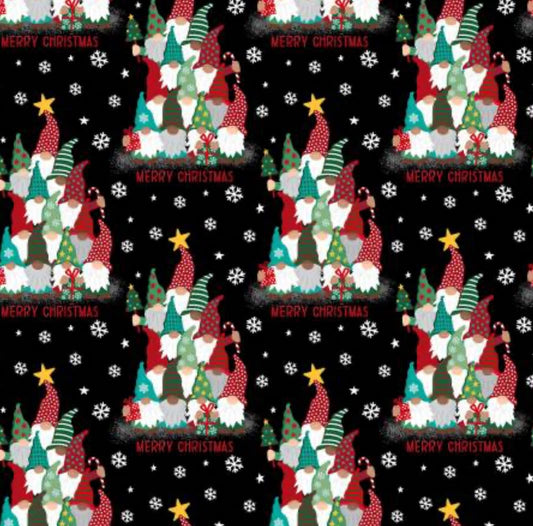 Be Merry Gnome Tree 22280-BLK Christmas Cotton fabric -Continuous Cuts- 100% Cotton - 3 Wishes Fabrics