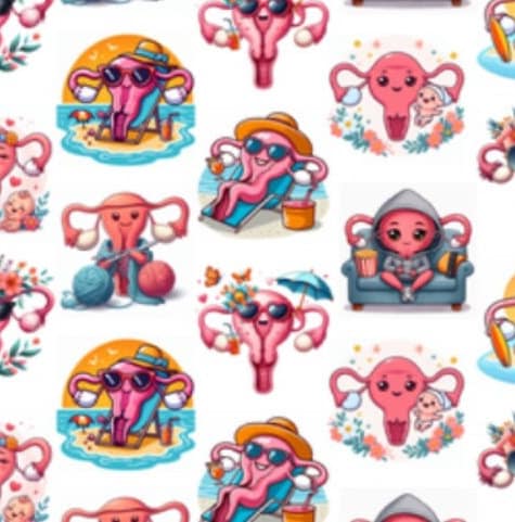 Fun Uterus Women’s Health Cotton Fabric - 100% Cotton - continuous cuts- Drewie Pie Fabrics Exclusive Print