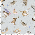 Tossed Cats on Gray 100% Cotton Fabric - MAS10416-K Whiskers & Paws Designer: Hannah Dale Cats - Continuous Cuts