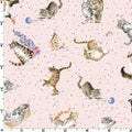 Tossed Cats on Pink 100% Cotton Fabric - MAS10416-P Whiskers & Paws Designer: Hannah Dale - Cats - Continuous Cuts