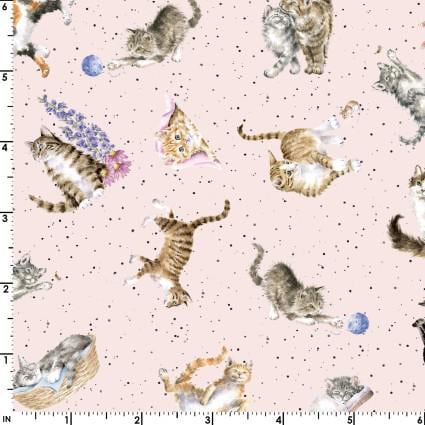 Tossed Cats on Pink 100% Cotton Fabric - MAS10416-P Whiskers & Paws Designer: Hannah Dale - Cats - Continuous Cuts
