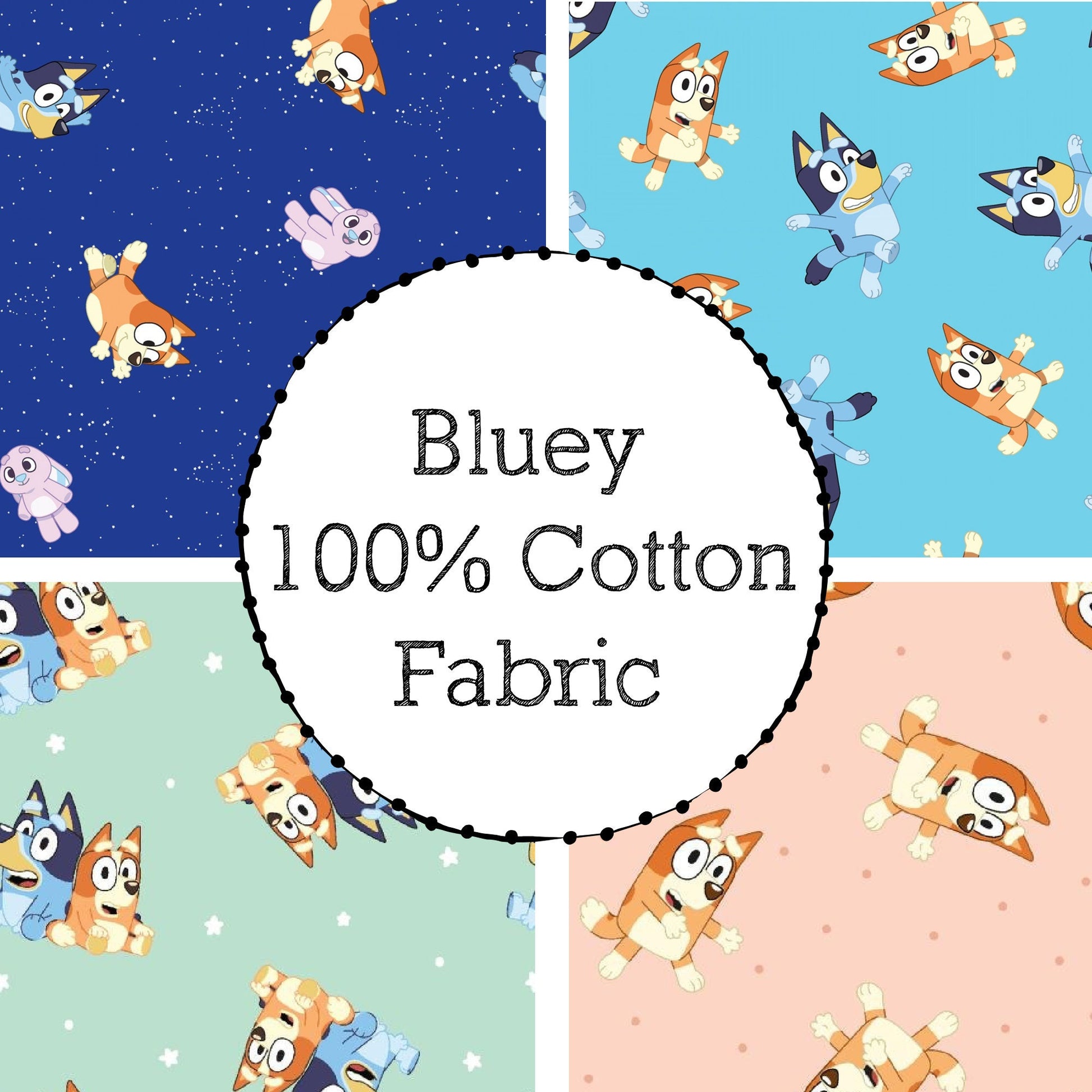 Bluey 100% Cotton Fabric-- continuous cuts - Craft Supply - Licensed Print